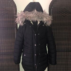 Hollister Dark Puffer Jacket with Faux Fur Trim